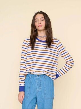 Xirena Striped Long Sleeve Easton Tee Medium Coastal Casual Cotton Top USA